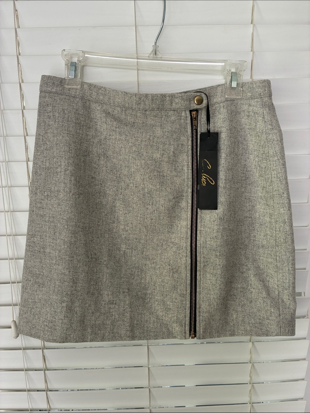 C.luce Skirt Gray Wool Blend Full Zipper Front SZ L NWT